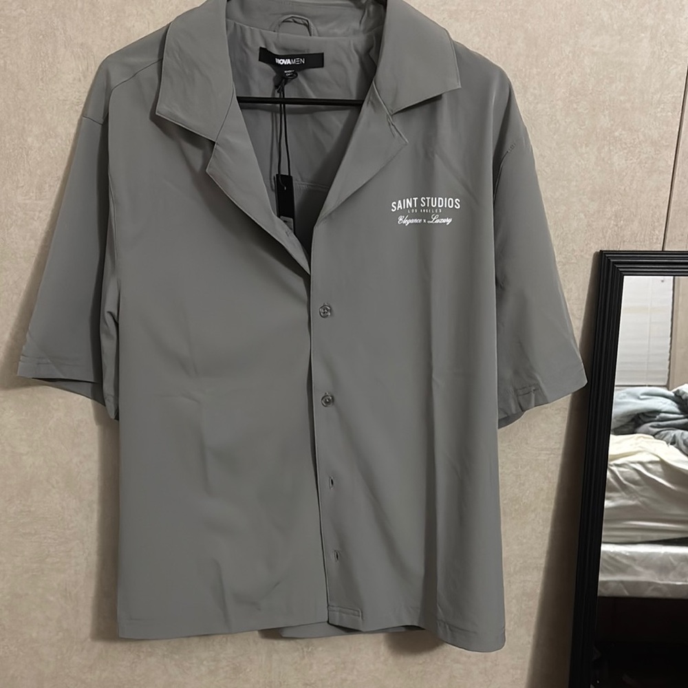 Fashion Nova Gray Casual Button Down Shirt